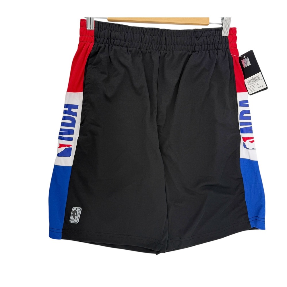 NBA Basketball Shorts Mens Medium Black Red White Blue Logo Athletic Gym Workout